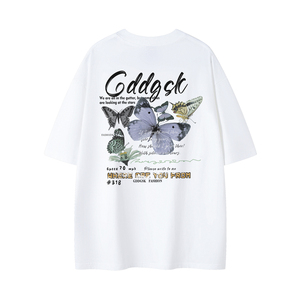 已注册/夏季卡通蝴蝶印花短袖T恤男宽松体恤打底衫DT0299/P25图片