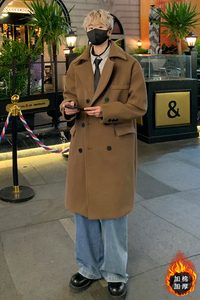 帅气大码宽松百搭中长款毛呢大衣男秋冬加厚风衣外套MN9538/P100图片