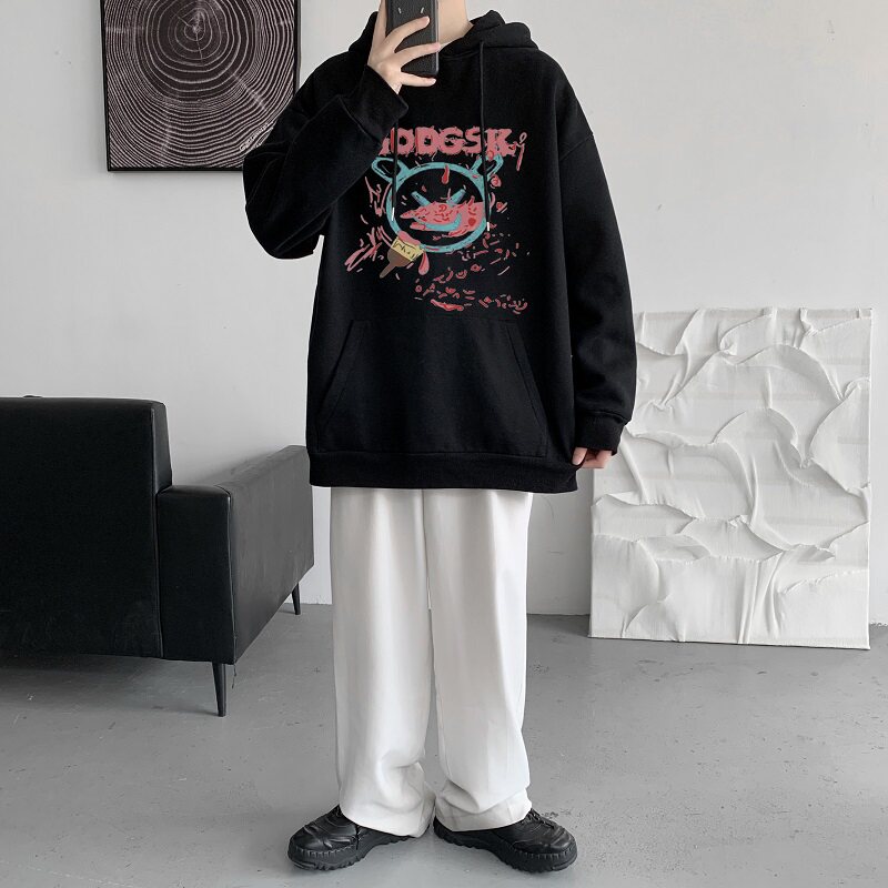 已注册/秋季印花连帽卫衣男港风ins外套宽松打底衫WY7386/P40,男装卫衣,电商B316