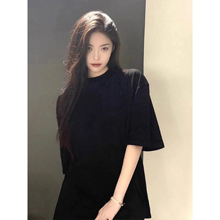 美式潮牌高克重纯黑色短袖男款夏季cleanfit半袖情侣T恤百搭体恤