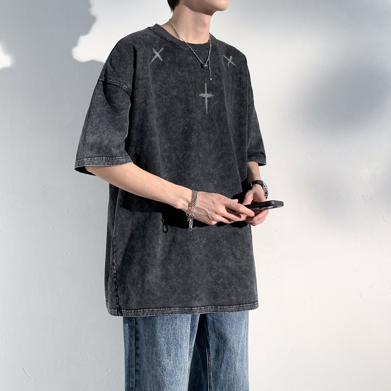 水洗重磅新款夏季文艺港风短袖T恤男生大码打底衫体恤 DT8227/P35图片