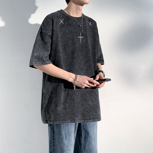 水洗重磅新款夏季文艺港风短袖T恤男生大码打底衫体恤 DT8227/P35图片