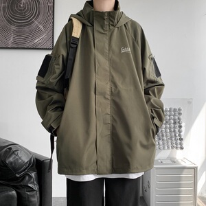 秋冬连帽冲锋衣男夹克工装外套大码防水JK8363/P100加棉P120图片