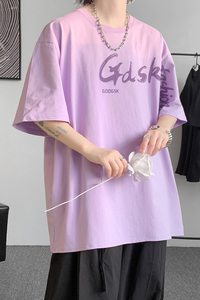 已注册/夏季紫色英文印花短袖T恤打底衫大码男体恤DT3564/P25图片