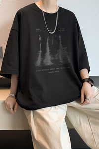 已注册/夏季通勤黑色印花短袖T恤男大码体恤打底衫DT8007/P25图片