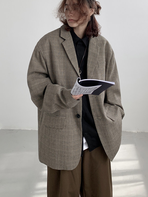 2025春秋新款格子小西服男韩版宽松休闲正装西装外套XZ9666/P100,男装西服套装,电商B316