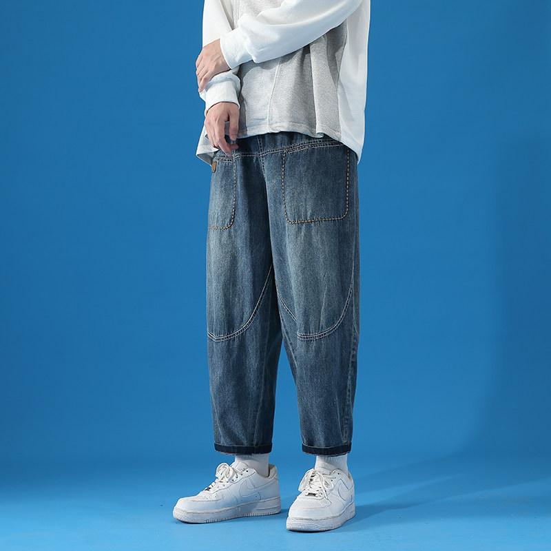 NZ4301/P602025秋季新小脚宽松哈伦裤蓝底港风大码牛仔裤,男装牛仔裤,电商B316