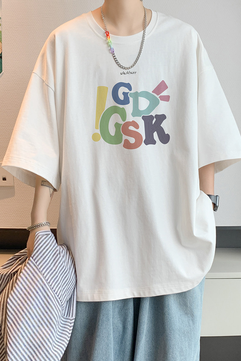 已注册/夏季白色字母短袖T恤宽松男健身体恤打底衫DT7155/P25,男装T恤,电商B316
