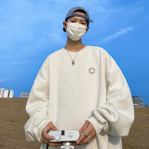 已注册/秋季新浅灰色复古圆领卫衣男生宽松打底衫WY1220/P35