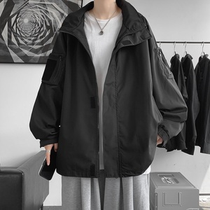 秋季新连帽夹克男棒球服港风冲锋衣魔术贴ins外套JK8768/P100图片