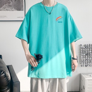 已注册/夏季彩虹印花短袖T恤男港风半袖体恤打底衫DT6633/P25图片