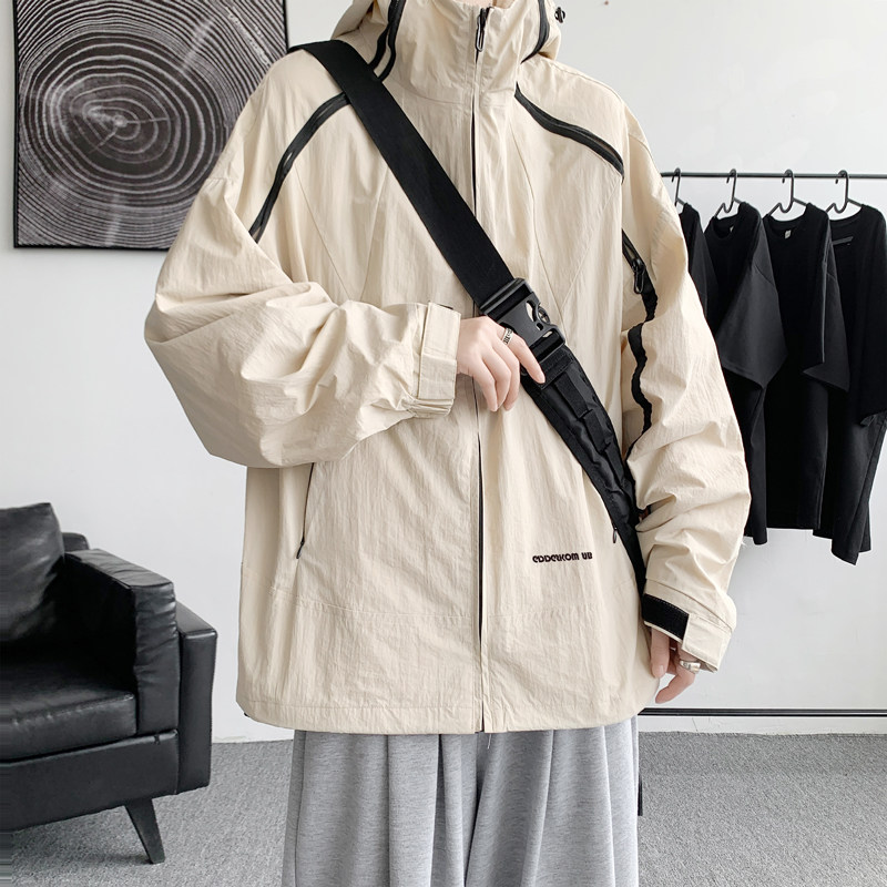 秋冬季冲锋衣米白色宽松大码男休闲帅气夹克外套 JK6321/P100图片