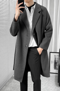 秋冬季韩版气质加厚毛呢大衣男过膝呢子风衣中长款外套F4006/P100图片