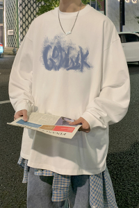 春季高街潮流圆领打底衫宽松长袖T恤男青年休闲上衣潮CX9398/P30图片