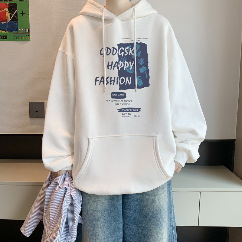 已注册/秋季高街潮流连帽卫衣男落肩大码打底衫WY9117/P45加绒P50图片