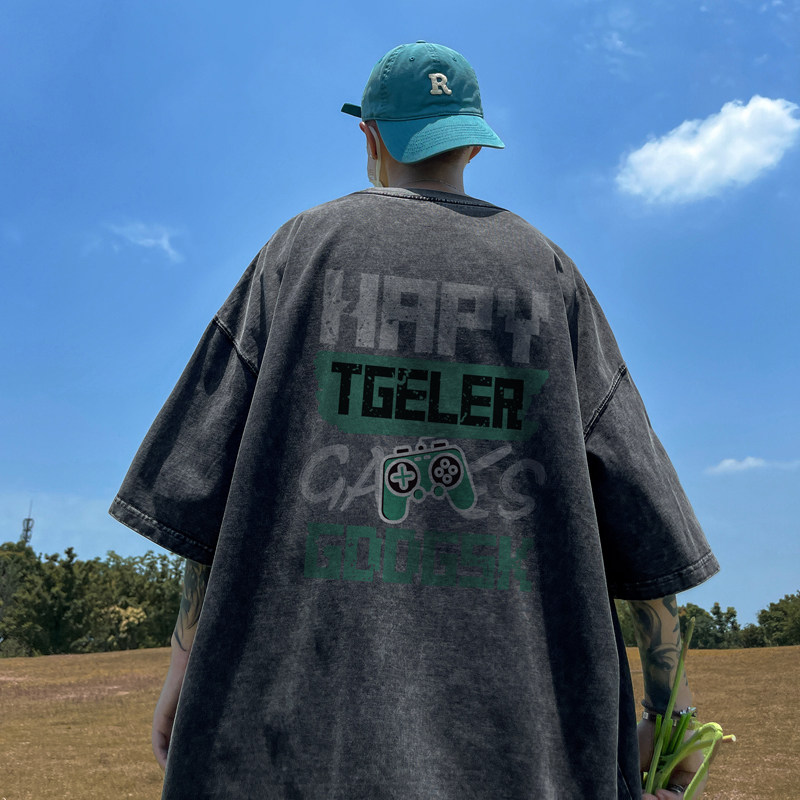 水洗重磅新款风印花半袖短袖T恤男生宽松打底衫体恤DT6632/P35,男装T恤,电商B316