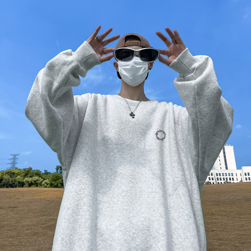 已注册/秋季新浅灰色复古圆领卫衣男生宽松打底衫WY1220/P35，男装卫衣，电商B316