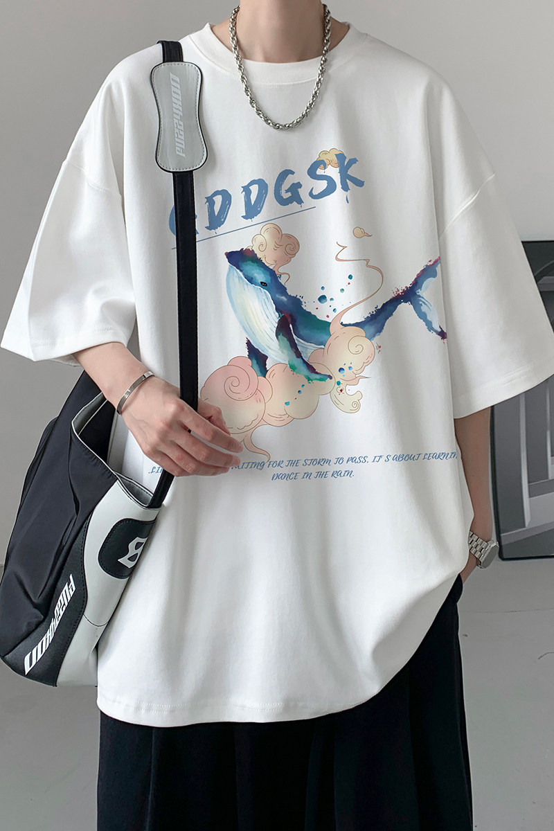已注册/夏季鲸鱼印花潮牌短袖T恤男宽松体恤打底衫DT9355/P25,男装T恤,电商B316