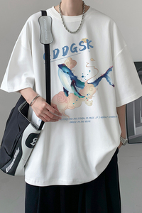 已注册/夏季鲸鱼印花潮牌短袖T恤男宽松体恤打底衫DT9355/P25图片