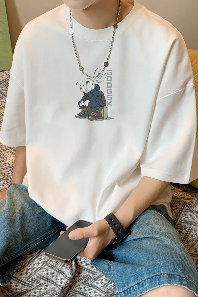 已注册/夏季卡通兔子印花短袖T恤男大码体恤打底衫DT5196/P25,男装T恤,电商B316