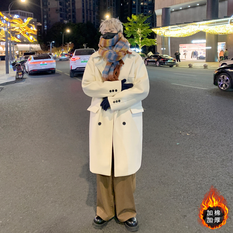气质过膝宽松中长款毛呢大衣男秋冬加厚韩系风衣外套MN9538/P100，男装毛呢大衣，电商B316