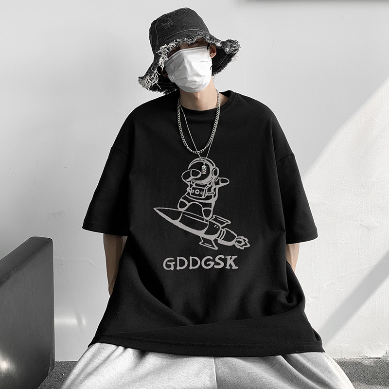 已注册/夏季太空人印花短袖T恤男大码半袖重磅体恤DX8585/P25图片