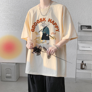 已注册/重磅新夏季卡其色武士印花短袖T恤男生体恤DT2321/P25图片
