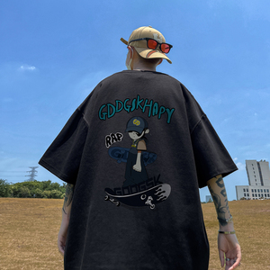 已注册/夏季黑色潮流复古短袖T恤男大码体恤打底衫DT6012/P25图片