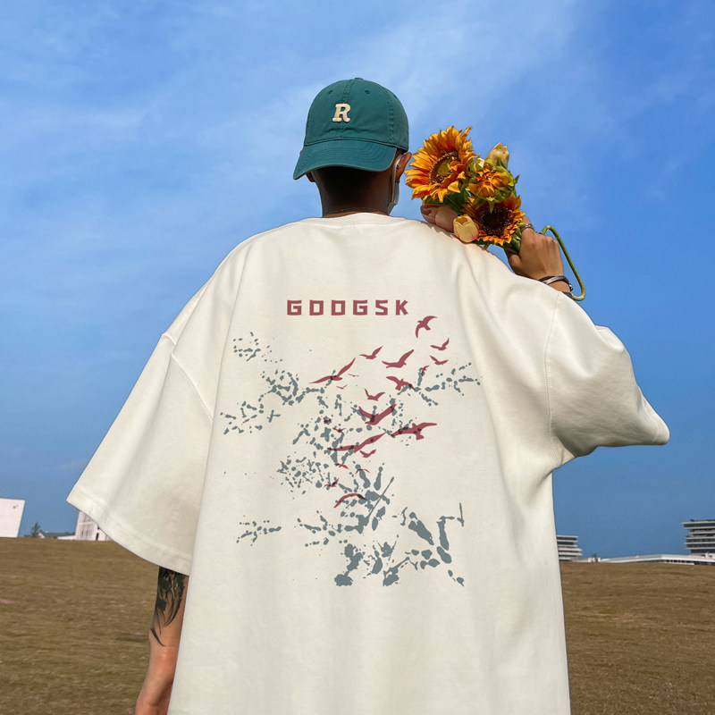 已注册/夏季飞鸟潮牌印花短袖T恤男宽松体恤打底衫DT1733/P25,男装T恤,电商B316