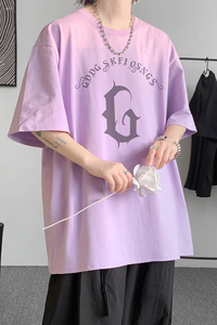 已注册/夏季新紫色印花短袖T恤情侣宽松体恤打底衫DT3218/P25图片
