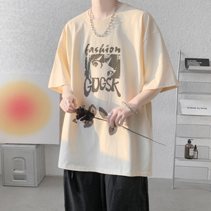 已注册/夏季紫色复古风短袖T恤男生宽松体恤打底衫DT9211/P25图片
