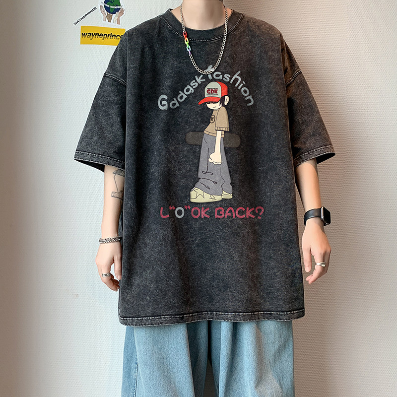 (拼图款)水洗重磅夏季圆领潮牌短袖T恤男生打底衫体恤DT5670/P35,男装T恤,电商B316