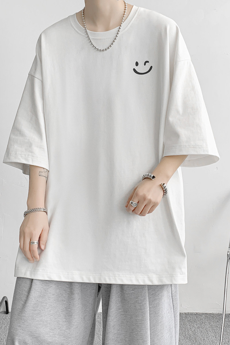 已注册/重磅新夏季笑脸印花白色短袖T恤圆领男体恤DT2888/P25,男装T恤,电商B316