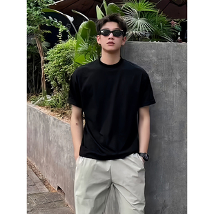 美式重磅纯黑色正肩短袖T恤男款夏季型男痞帅半袖情侣体恤衫潮流