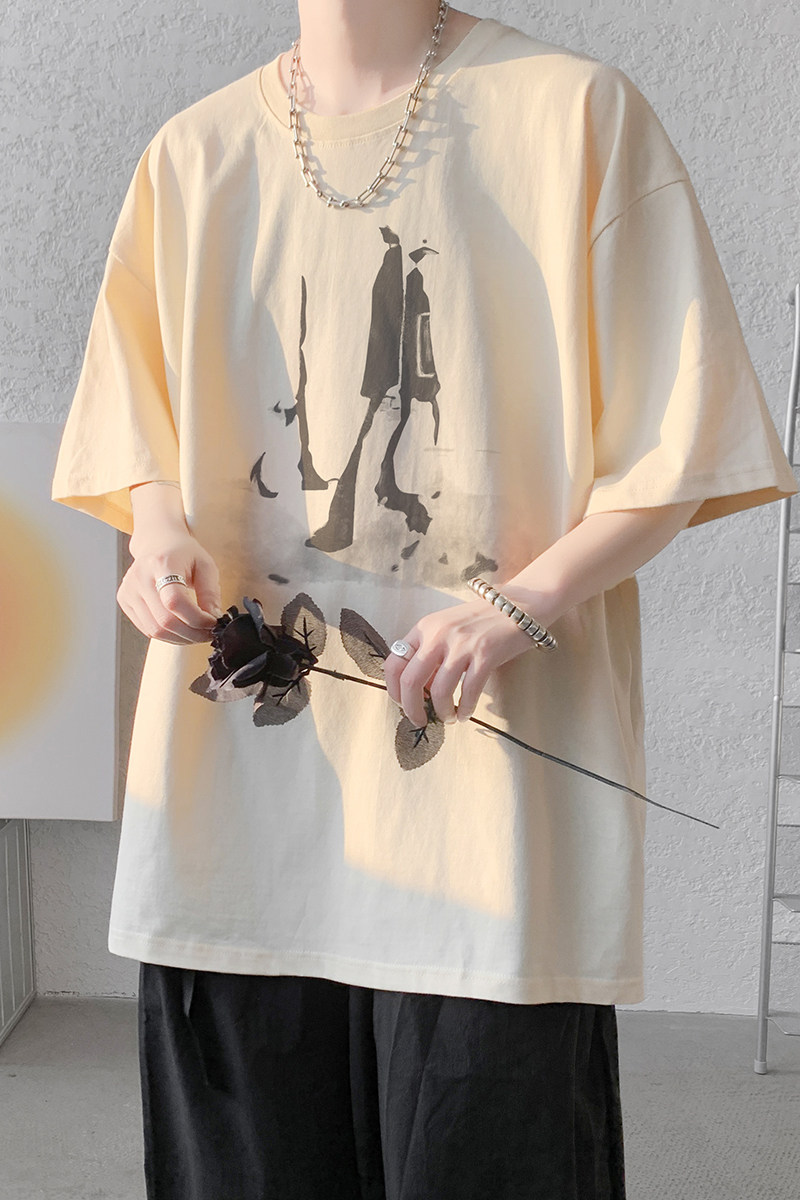 已注册/夏季卡其色人物印花短袖T恤打底衫男生体恤DT2648/P25,男装T恤,电商B316