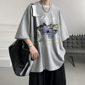 已注册/夏季蝴蝶印花潮牌短袖T恤男大码体恤打底衫DT4905/P25图片