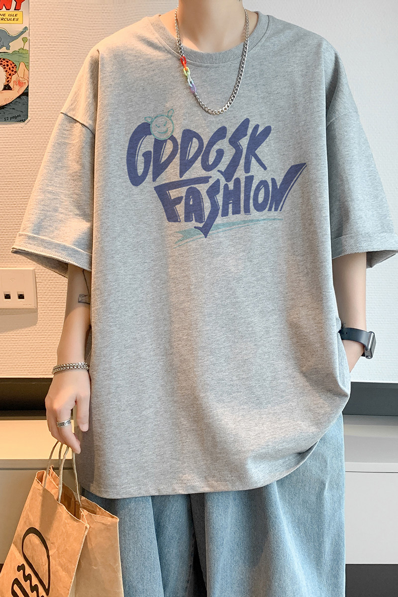 已注册/夏季浅灰色字母印花短袖T恤男生体恤打底衫DT8521/P25,男装T恤,电商B316