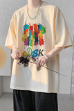 已注册/重磅新夏季圆领印花短袖T恤卡其色宽松体恤DT3111/P25，男装T恤，电商B316