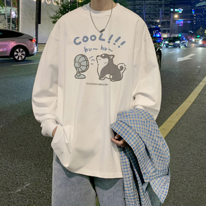 春季韩版休闲圆领打底衫宽松长袖T恤男潮大码百搭上衣CX9505/P30图片