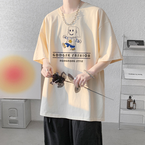 已注册/夏季纯棉港风印花短袖T恤男宽松打底衫体恤DT6131/P25图片