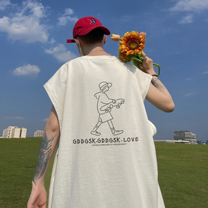已注册/夏季极简风印花背心情侣男宽松坎肩打底衫 BX0522/P25图片