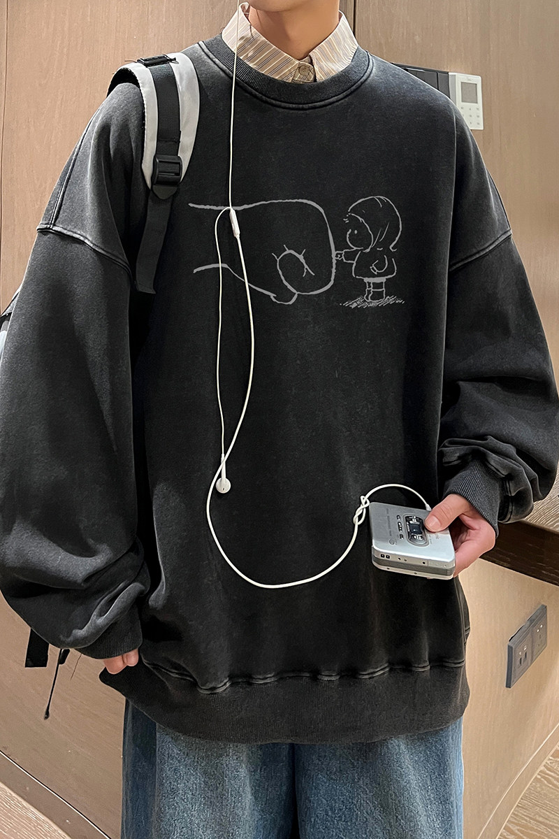 水洗秋季新欧美风休闲圆领卫衣男生宽松外套打底衫WY5516/P60,男装卫衣,电商B316