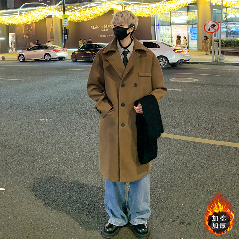 时尚大码宽松英伦中长款毛呢大衣男秋冬厚款风衣外套MN9538/P100，男装毛呢大衣，电商B316