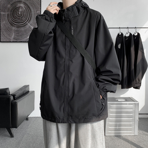 秋冬季日系连帽加厚冲锋衣男生健身宽松夹克外套 JK1763/P100图片