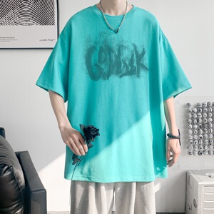 已注册/夏季印花短袖T恤男港风宽松半袖体恤大码打底衫DT8031/P25图片