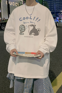 春季韩版休闲圆领打底衫宽松长袖T恤男潮大码百搭上衣CX9505/P30图片