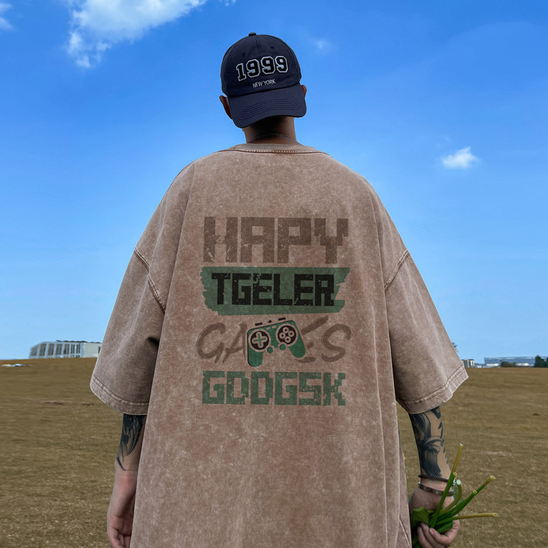 水洗重磅新款风印花半袖短袖T恤男生宽松打底衫体恤DT6632/P35,男装T恤,电商B316