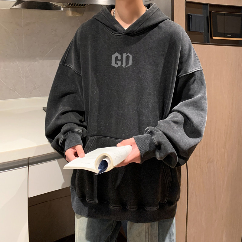 水洗秋季新黑色经典款港风卫衣男生宽松外套打底衫WY9302/P65图片