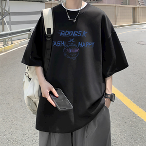 已注册/夏季外景纯棉文艺宽松圆领短袖T恤男大码体恤衫DT9660/P25图片