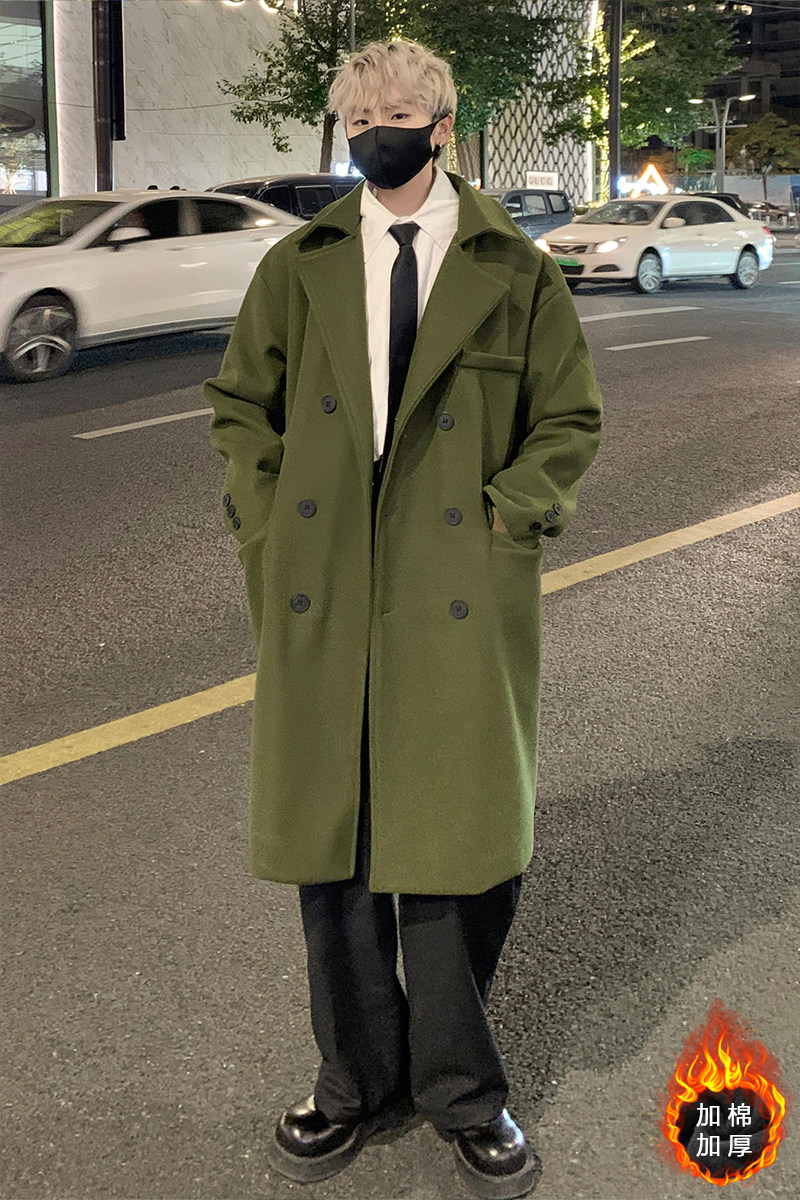 港风帅气大码宽松中长款毛呢大衣男秋冬厚款风衣外套MN9538/P100,男装毛呢大衣,电商B316
